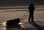 Skiwanderer mit Pulka im Reindalen, Spitzbergen (Norwegen)