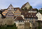 Blick von der Kocher auf die Altstadt von Schwäbisch Hall, Baden-Württemberrg