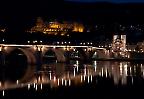 Neckar und Heidelberger Schloss bei Nacht, Baden-Württemberg