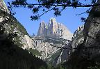 Blick in das Höhlensteintal und die Drei Zinnen, Dolomiten (Italien)