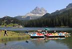 Blick vom Misurinasee zu den Drei Zinnen, Venetien (Italien)